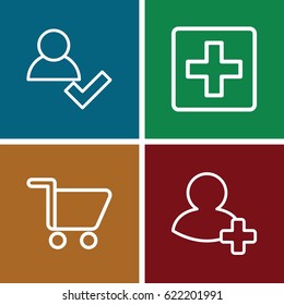 Add icons set. set of 4 add outline icons such as shopping cart