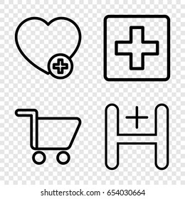 Add icons set. set of 4 add outline icons such as add favorite, hospital, shopping cart