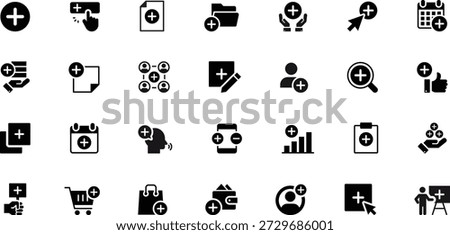 Add Icons set vector illustration collection includes essential symbols for creating and joining new add file folder augmentation task positive duplicated include extra schedule notes more