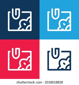 Añadir imagen azul y rojo cuatro colores mínimo conjunto de iconos