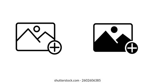 Add image flat Icons in line outline and flat solid style on white background