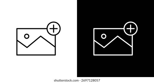 Ícone Adicionar imagem. Linha com traçado editável.