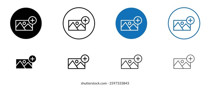 Add image icon set in black and blue colors on white background