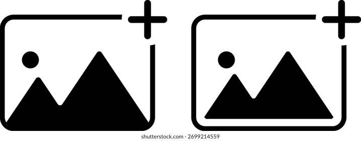  add image icon set. Upload photo symbols. Insert Picture and Media Gallery icons collection. 