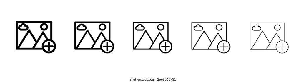 Añadir concepto de símbolo de icono de Imagen para Diseño web. icono de Vector de línea simple. ilustración de logotipo.