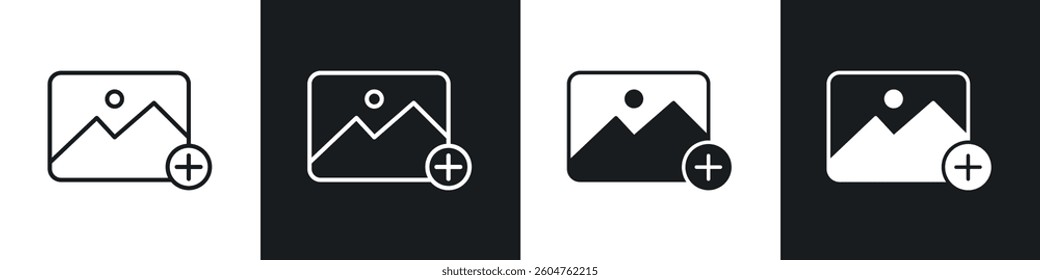 Add image icons in flat and linear vector illustration on white background.