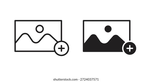 Adicionar ícones de imagem, Vetor de linha. conjunto de símbolos sólidos