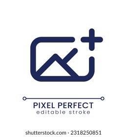Añadir un icono ui lineal perfecto para píxel de imagen. Insertar la foto en el material. Herramienta de edición. Imagen superpuesta en video. GUI, diseño UX. Esquema de elemento de interfaz de usuario aislado para aplicación y web. Trazo editable
