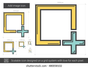 Add image vector line icon isolated on white background. Add image line icon for infographic, website or app. Scalable icon designed on a grid system.
