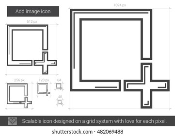 Add image vector line icon isolated on white background. Add image line icon for infographic, website or app. Scalable icon designed on a grid system.