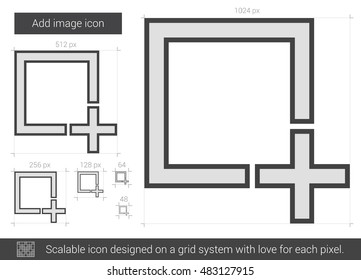 Add image vector line icon isolated on white background. Add image line icon for infographic, website or app. Scalable icon designed on a grid system.