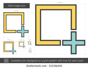 Add image vector line icon isolated on white background. Add image line icon for infographic, website or app. Scalable icon designed on a grid system.