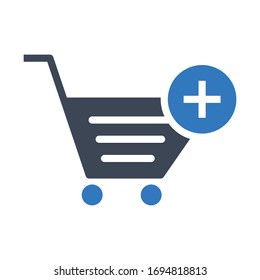 Add item to shopping cart vector icon on white background