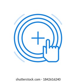 
Hinzufügen eines Element-Vektorgrafiksymbol. Elektronische Bestelldienst Fingerdrücke auf Kreuz in Kreis. Web-Retail-Marketing-Anwendung und Lieferung Vertrieb Marketing-Anwendung für Supermärkte Rabatt Geschenke beim Kauf.