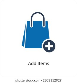 Add Items and shopping icon concept
