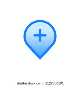 Add label on map vector pictogram. Blue line icon with gradient fill of set Simple Line Filled