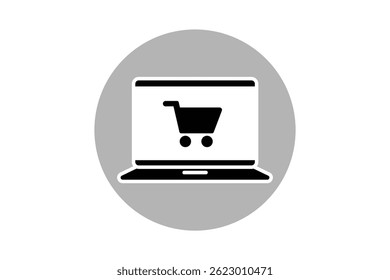Add Laptop to Shopping Cart Icon Vector, laptop shopping cart icon, online laptop buying vector, laptop checkout cart icon