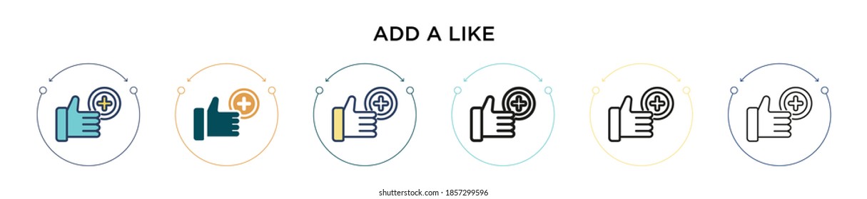 Add a like icon in filled, thin line, outline and stroke style. Vector illustration of two colored and black add a like vector icons designs can be used for mobile, ui, web