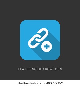 Add Link Flat blue long shadow Icon / Logo Design