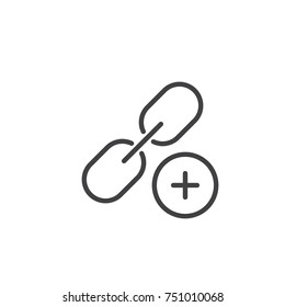 Add link line icon, outline vector sign, linear style pictogram isolated on white. Chain with plus symbol, logo illustration. Editable stroke