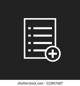 Add list document icon vector flat illustration. Isolated documents symbol. Paper page graphic design pictogram on black background