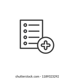 Add list document outline icon. linear style sign for mobile concept and web design. simple line vector icon. Symbol, logo illustration. Pixel perfect vector graphics