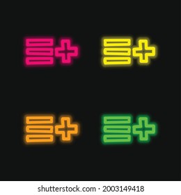 Add To List Hand Drawn Interface Symbol four color glowing neon vector icon