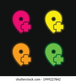 Add Location four color glowing neon vector icon