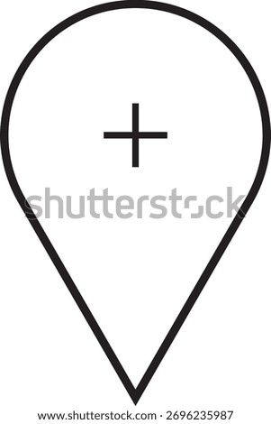 Add location icon vector illustration. Minimal and clean design of a map pin with a plus sign, representing adding a new location, place, or address. Perfect for GPS apps, map interfaces.