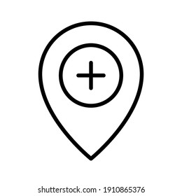 Añadir, ubicación, imagen vectorial de icono de pin. También se puede usar para mapas y ubicación. Idóneo para aplicaciones web, aplicaciones móviles y medios impresos.