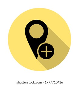 add, location simple vector icon in long shadow style