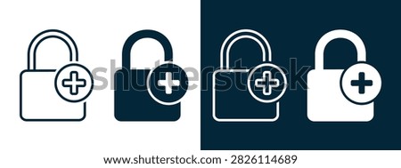 Add Lock Icon. Padlock and Plus Symbol for New Security Settings, Access Control and Privacy Protection. Vector Illustration