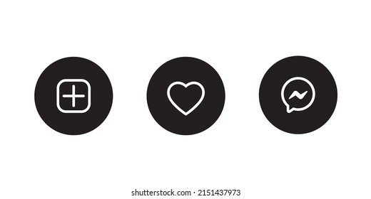 Add, love, and message icon vector in circle button