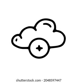 add to media cloud line vector doodle simple icon