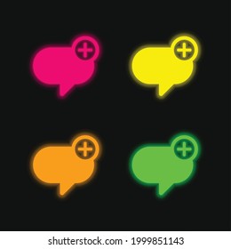 Añadir mensaje cuatro colores brillante icono de vector neón