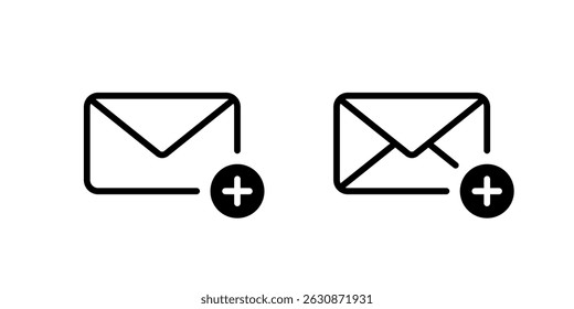 Agregar icono de mensaje en estilo de línea. Sobre de correo electrónico con el símbolo de signo más