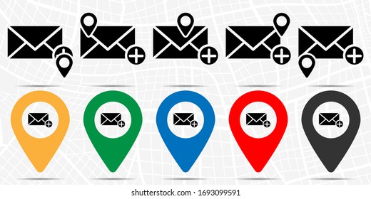 Fügen Sie das Meldungssymbol in der Ortseinstellung hinzu. Einfache Glyphe, flache Illustration im Web, minimalistische Design-Symbole