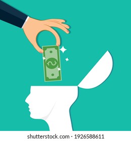 Añade dinero a la cabeza. Ilustración vectorial de compensación