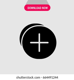 Add more vector icon, Black circles with white plus sign inside symbol. Simple, modern flat vector illustration for mobile app, website or desktop app  