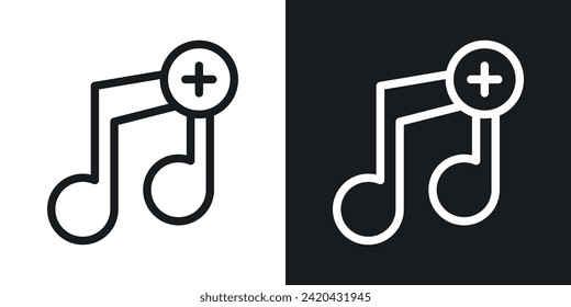 Add Music Icon Designed in a Line Style on White Background.