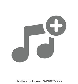 Vektor-Symbol für Musik- oder Mediendatei hinzufügen. Musikalische Note mit Pluszeichen.