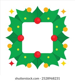Add a natural touch to your holiday designs with this festive frame of neatly arranged green leaves. Perfect for invitations, seasonal decor, and digital artwork.