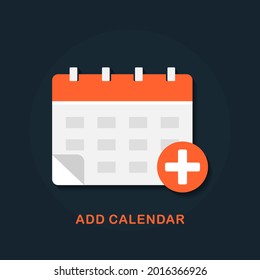 Añadir una nueva cita en el calendario. Calendario con icono más. Vector de ilustración