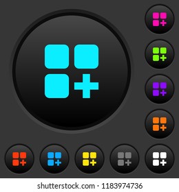 Add new component dark push buttons with vivid color icons on dark grey background