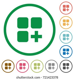 Add new component flat color icons in round outlines on white background