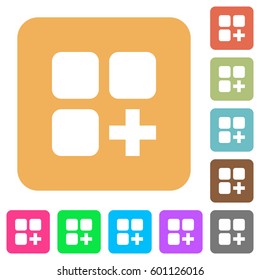 Add new component flat icons on rounded square vivid color backgrounds.