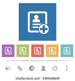 Add new contact flat white icons in square backgrounds. 6 bonus icons included.