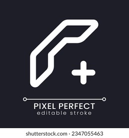Add new contact pixel perfect white linear ui icon for dark theme. Telephone receiver. Vector line pictogram. Isolated user interface symbol for night mode. Editable stroke. Poppins font used
