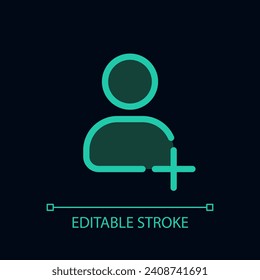 Add new contact pixel perfect glassmorphism ui icon for dark theme. Color filled line element with transparency. Isolated vector pictogram for night mode. Editable stroke