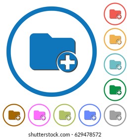 Add new directory flat color vector icons with shadows in round outlines on white background